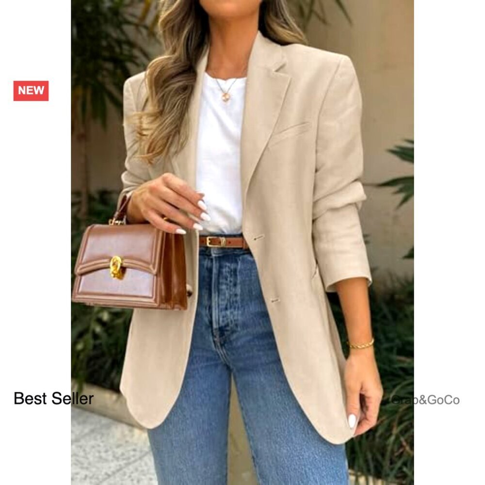 Classic Notch Lapel Blazer Elegant Business Casual Fitted Long Sleeve Open Front - Picture 3 of 7